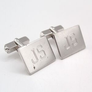 Vintage Swank Silver Tone Initial JS Monogram Cufflinks Square Engraved Men's